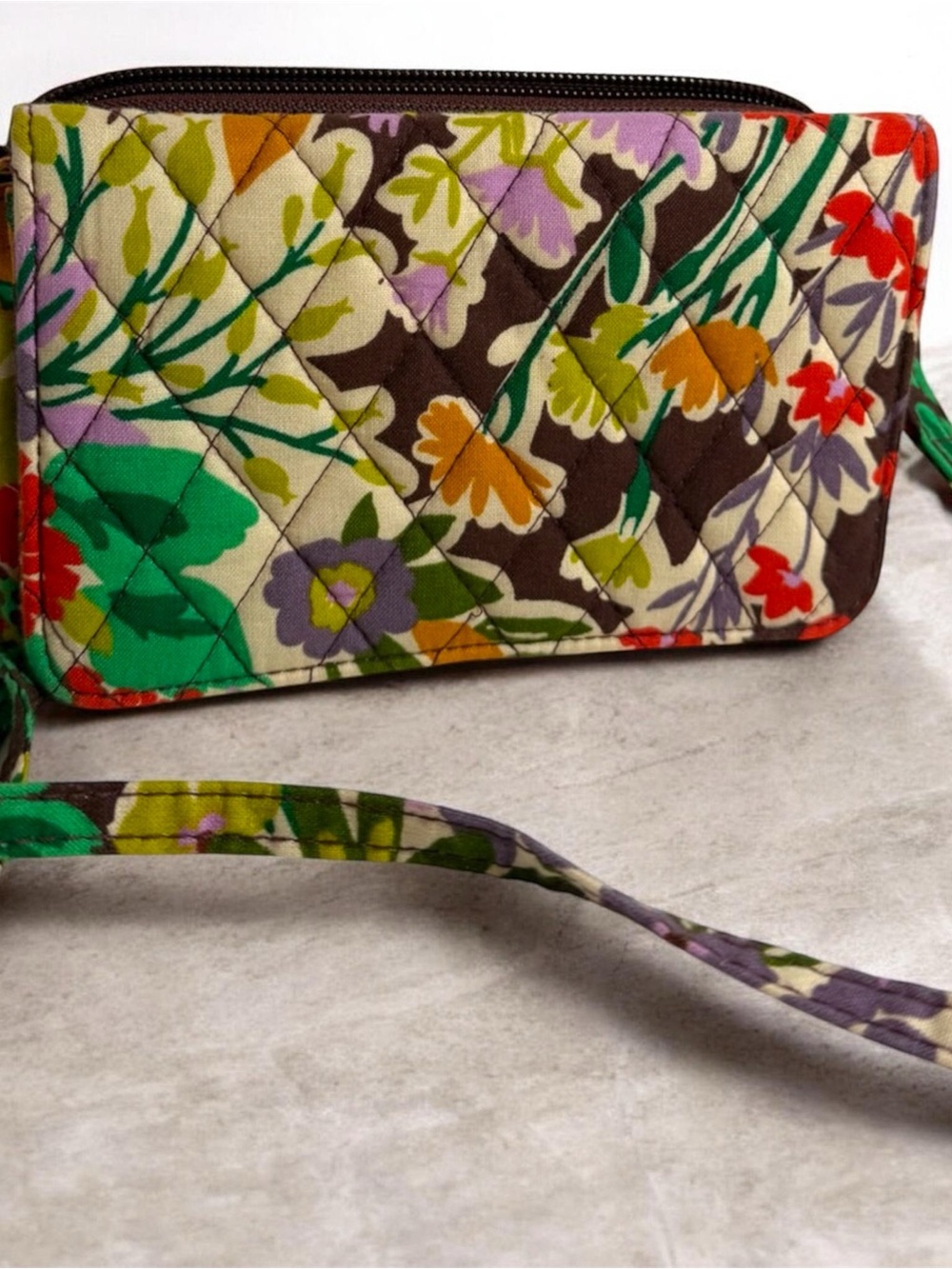 Vera Bradley Floral Quilted Crossbody - Purse Wallet Combo - Brown Multi Floral